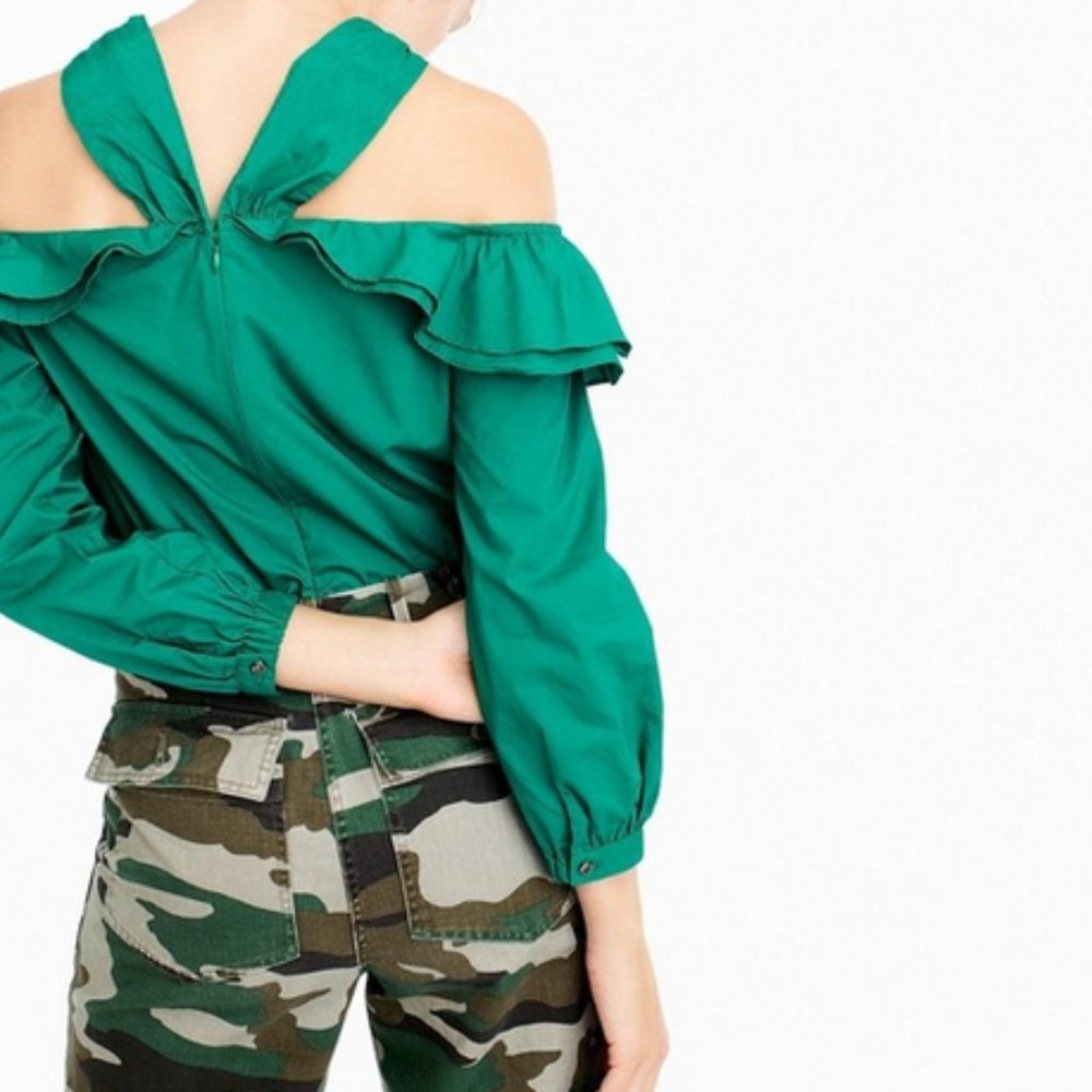 J. Crew Green Ruffle Off Shoulder Top 2 - Picture 3 of 9